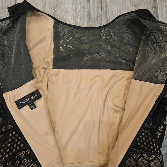 Tadashi Shoji Nemuro Dress Womens 8 Black Nude Lace Sheath Cocktail Evening - Picture 12 of 15